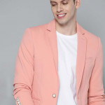 Men Pink Textured Regular Fit Smart Casual Blazer